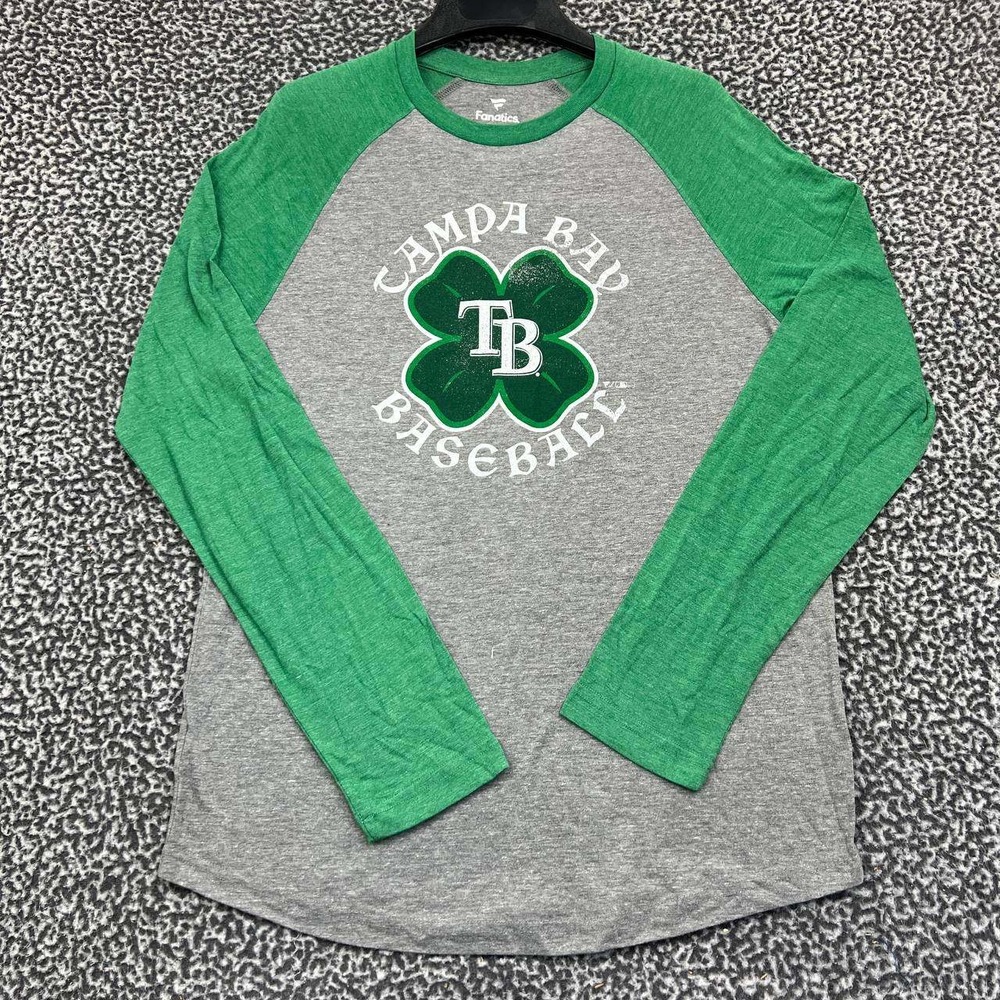 Tampa Bay Rays Shirt Men Large Gray Green Fanatics Long Sleeve Crew Neck L‎